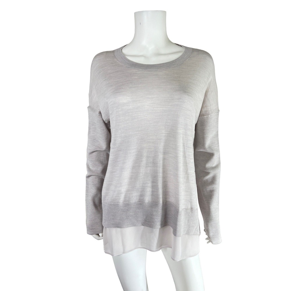 AllSaints Sweater Top Pearl Grey Merino Wool Layered Quiet Luxury Large NEW